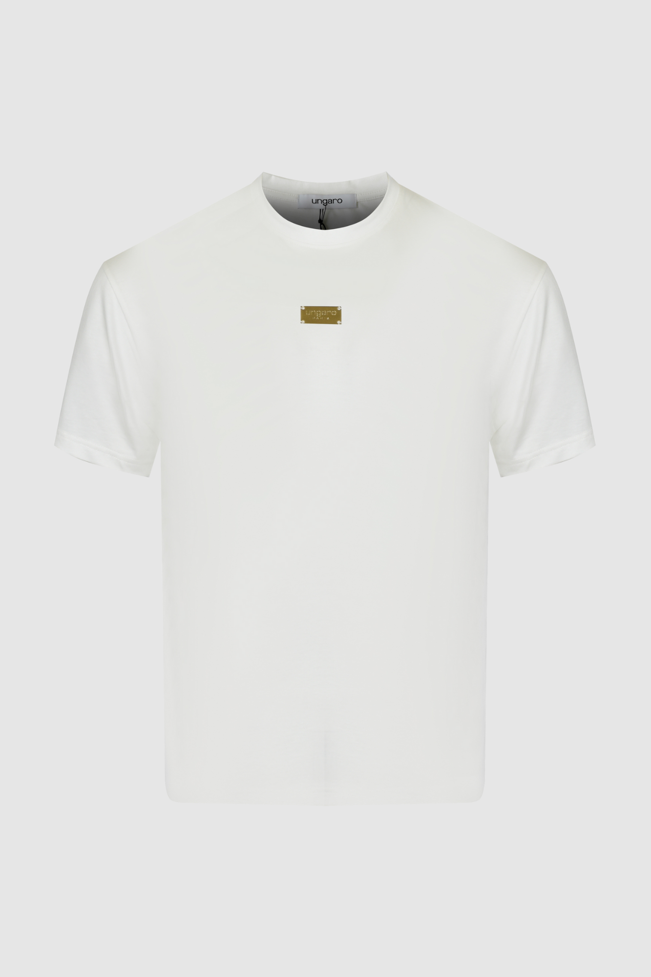 Ungaro biały T-shirt z metalową plakietką
